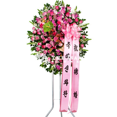 핑크장미 원형오브제 신화환1